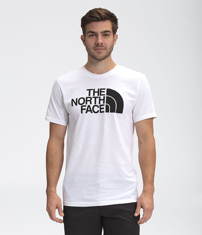 The North Face T Shirts Męska Białe Krótki Rękaw Pół kopuła - KJZI21654